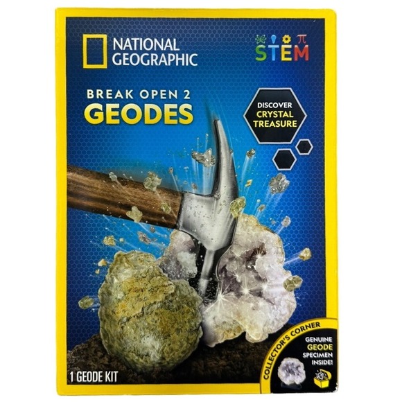 National Geographic Break Open 2 Geodes STEM Kit Crystal Treasure Science - Picture 1 of 5